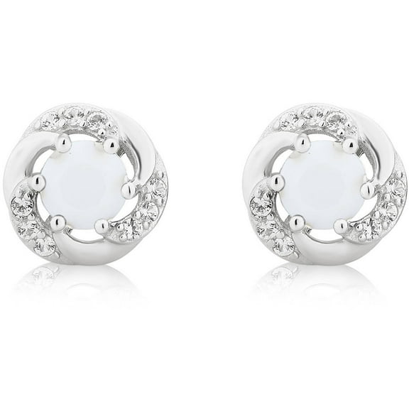 Arista Created Opal and White Sapphire Gemstone Six Prong Women's Stud Earring in Sterling Silver