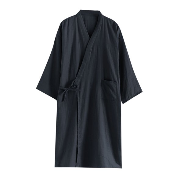 Men’s Japanese Gauze Cotton Kimono Robe – Lightweight V-Neck Spa Loungewear with Adjustable Straps (Breathable, All-Purpose Sleepwear)