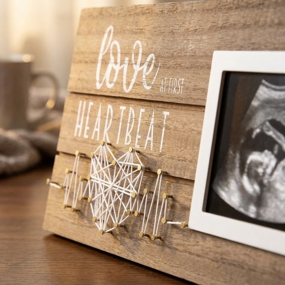 New Mom Gifts Pregnancy Announcements Baby Gender Reveal Gifts Love At First Heartbeat Sonogram Picture Frame for Standard 4" x 3" Ultrasound Photo