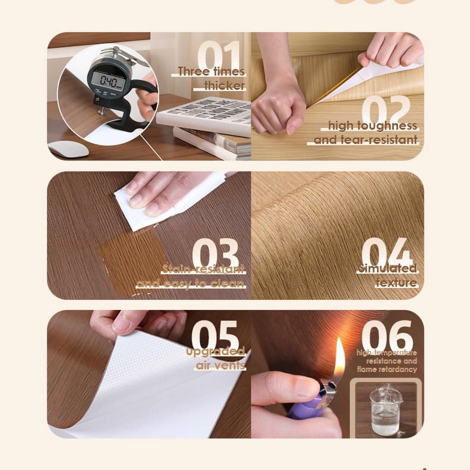 PVC Wood Grain Self Adhesive Wallpaper Peel and Stick Waterproof Vinyl Liner Removable Easy Install Rustic Wood Look Roll 23.62in*118/ 197in