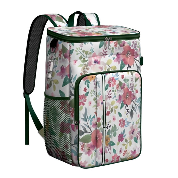 Travel Cooler Bag - Pioneer Flower Floral Print Pattern Camping Beer Cooler Backpack with Bottle Opener- Waterproof Insulated Picnic Backpacks - Cooler Bag for Beach