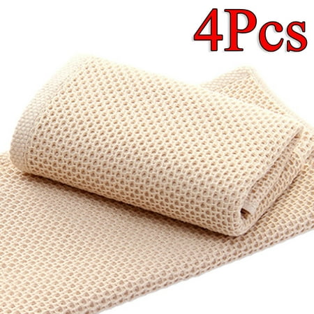 

Cotton Waffle Weave Kitchen Towels Ultra Absorbent Quick Dry Kitchen Towels Soft and Comfortable Cleaning Cloths Set of 4 (12 x 12 Beige)