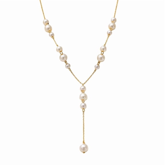 Women's Pearl Y Necklace – Gold Tone Long Pendant Necklace with Faux Pearl Beads | Elegant Layered Chain Jewelry for Women | Party, Wedding & Casual Wear