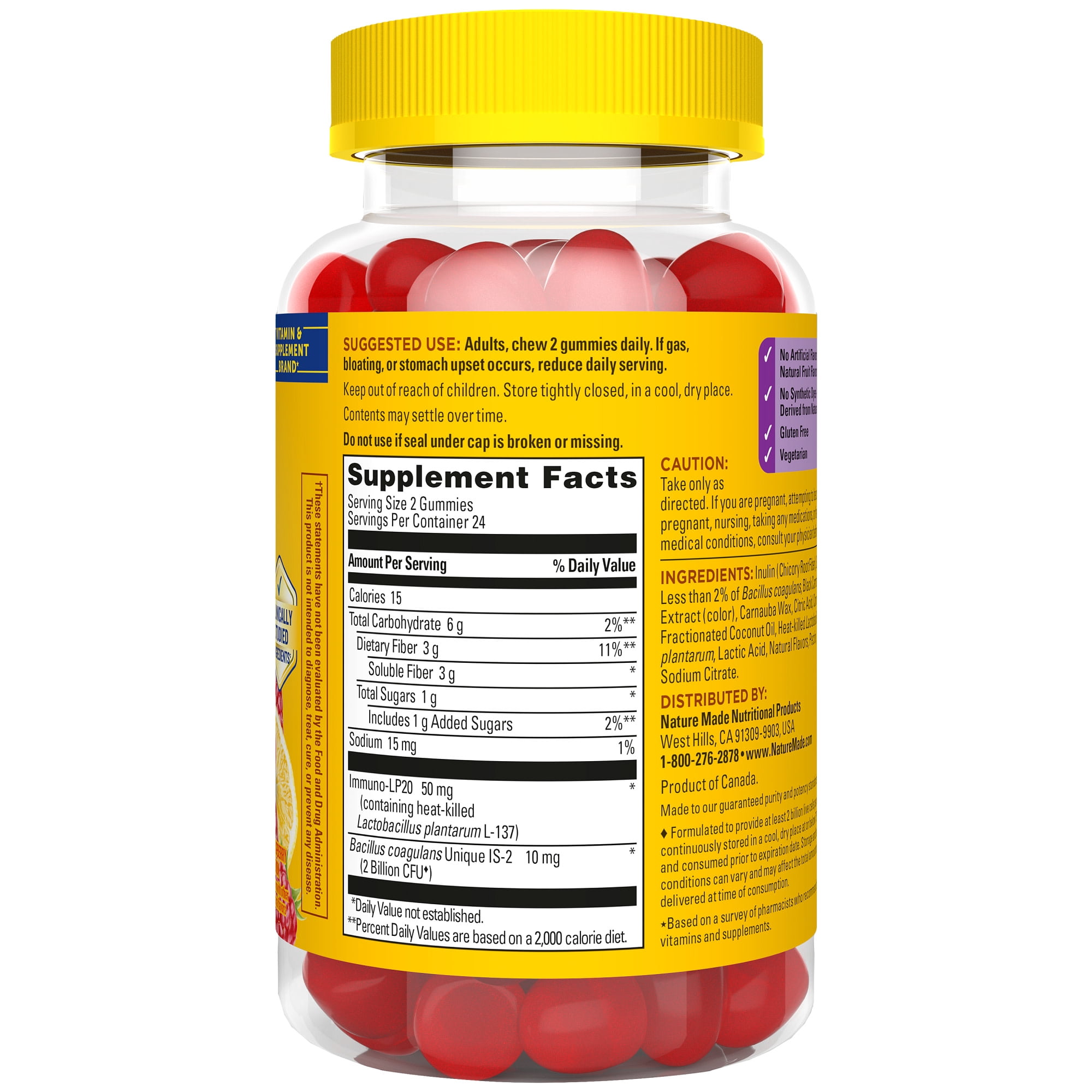 Nature Made Triple-Action Biotics, Prebiotic Fiber + Postbiotic + Probiotic Gummies, 48 Count
