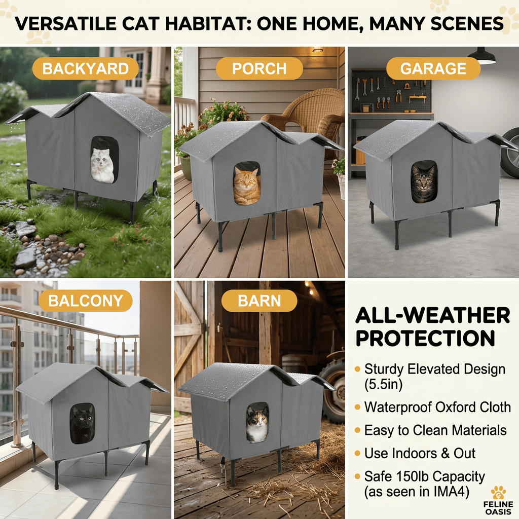 Outdoor Cat House Waterproof, Cat Shelter for Outside Cats, Weatherproof Feral Cat House for Backyard Garage Porch, Insulated Foldable Cat House Outdoor