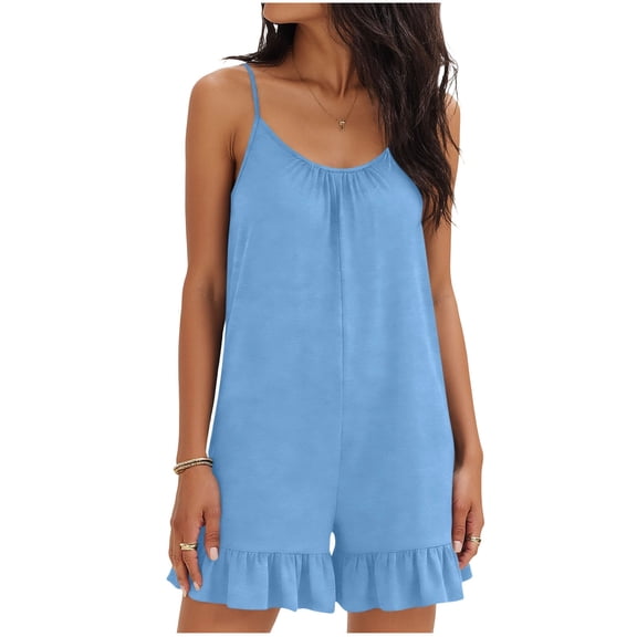 Women's Short Sleeve Pajama Sets with Pockets Fashion Casual Solid Color Pants Comfortable Sleeveless Short Pants Jumpsuit