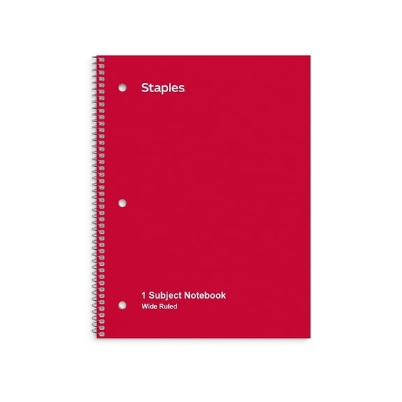 Staples 1-Subject Notebook 8" x 10.5" Wide Ruled 70 Sheets Red (24007M) TR24007M/24007