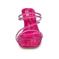 thumbnail image 6 of BLISSFUL STEP Women's Slide Sandal Rhinestone Strappy Square Toe Kitten Heel Slide Sandals Hot Pink 7.5, 6 of 7