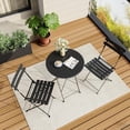 thumbnail image 3 of EastVita 3 Piece Patio Bistro Sets Outdoor Folding Bistro Set of 2 Small Colorful Bistro Coffee Table and 2 Chairs Foldable Metal Patio Furniture Set for Apartments/Porch/Deck/Balcony/Garden (Black), 3 of 6