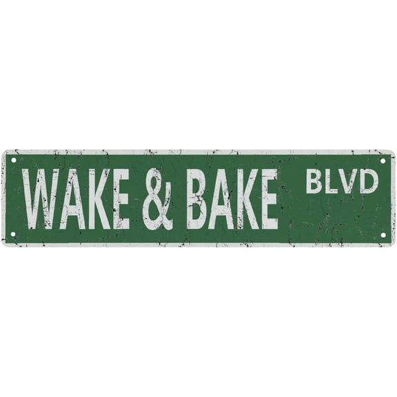 Metal Sign Wake&Bake Blvd Vintage Signs Retro Tin Signs Plaque Aluminum Street Sign For Bedroom Kitchen Garden Wall Pub Club Coffee Hanging Sign Decor 4X16 Inches