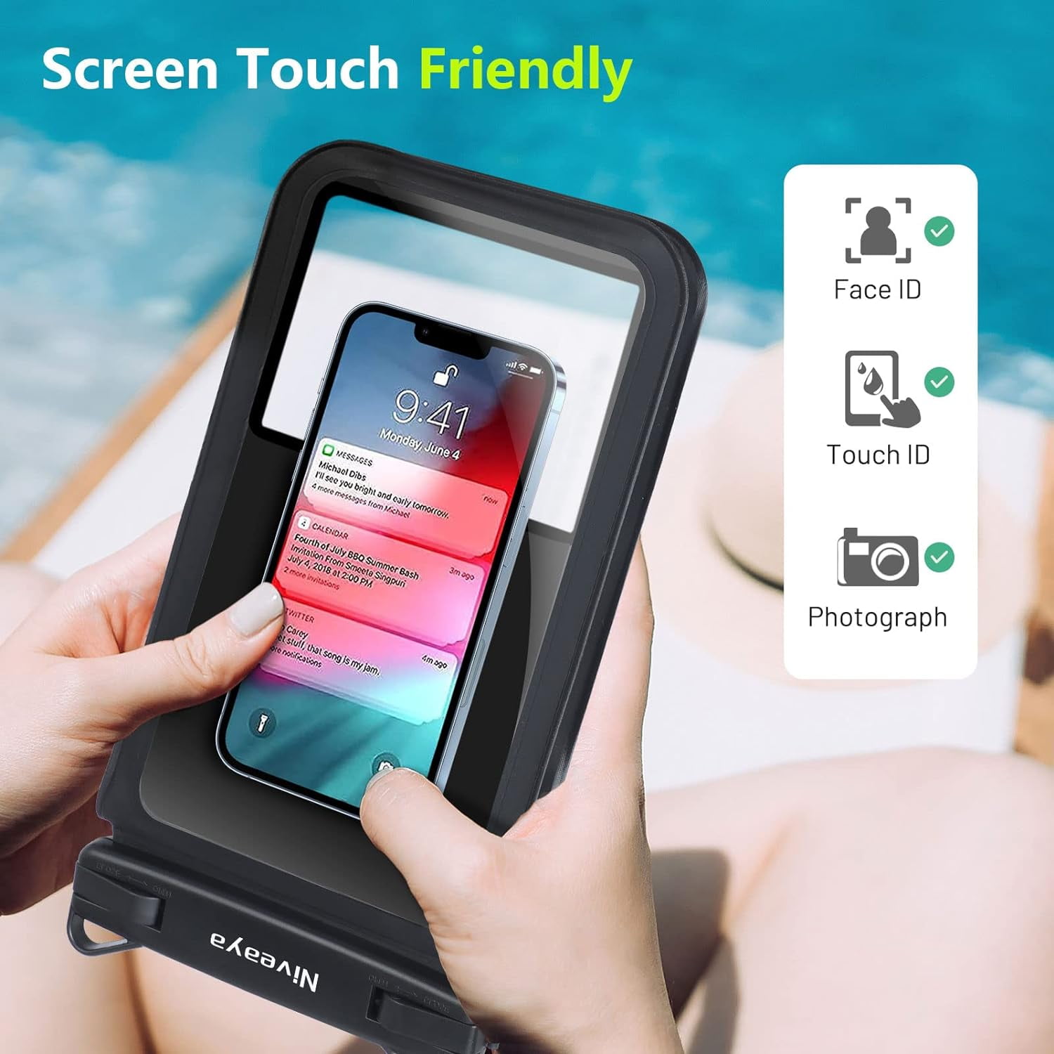 TJS [2 Pack] Up to 10.5" Double Space Large Waterproof Phone Pouch Bag with Lanyard, IPX8 Waterproof Cellphone Dry Bag Case for iPhone 16 15 Pro Max 14 Pro 13 12 Galaxy S23 Ultra S22 (Black+Teal)