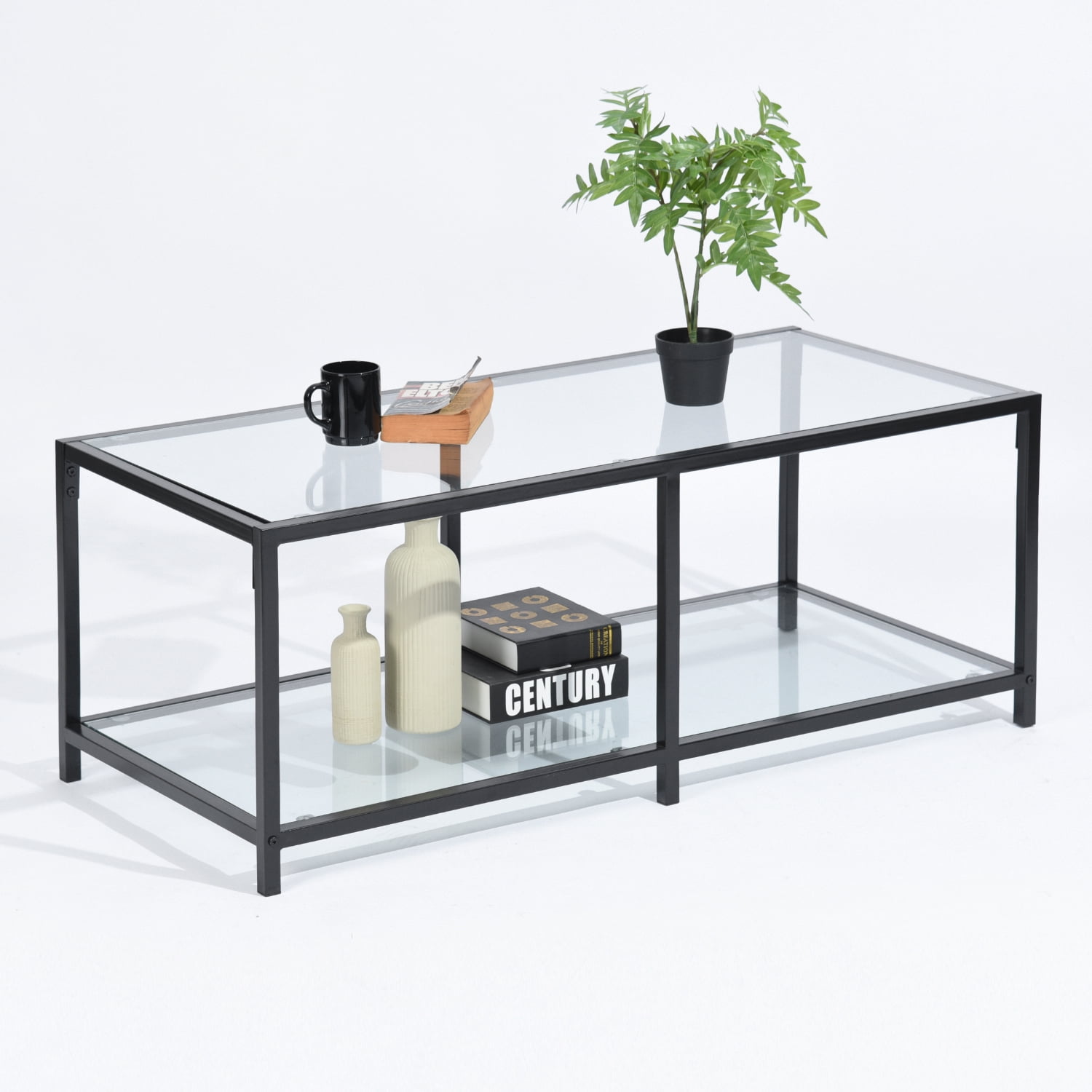 Artlia Glass Coffee Table, Small Modern Coffee Table Square Simple