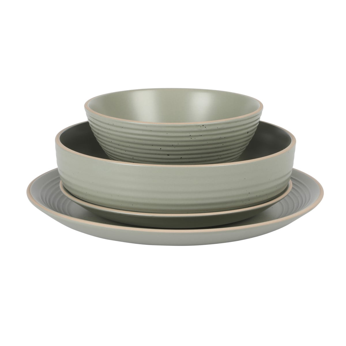 Gibson Home Dinah 16 Piece Double Bowl Stoneware Embossed Speckled Dinnerware Set - Sage Green