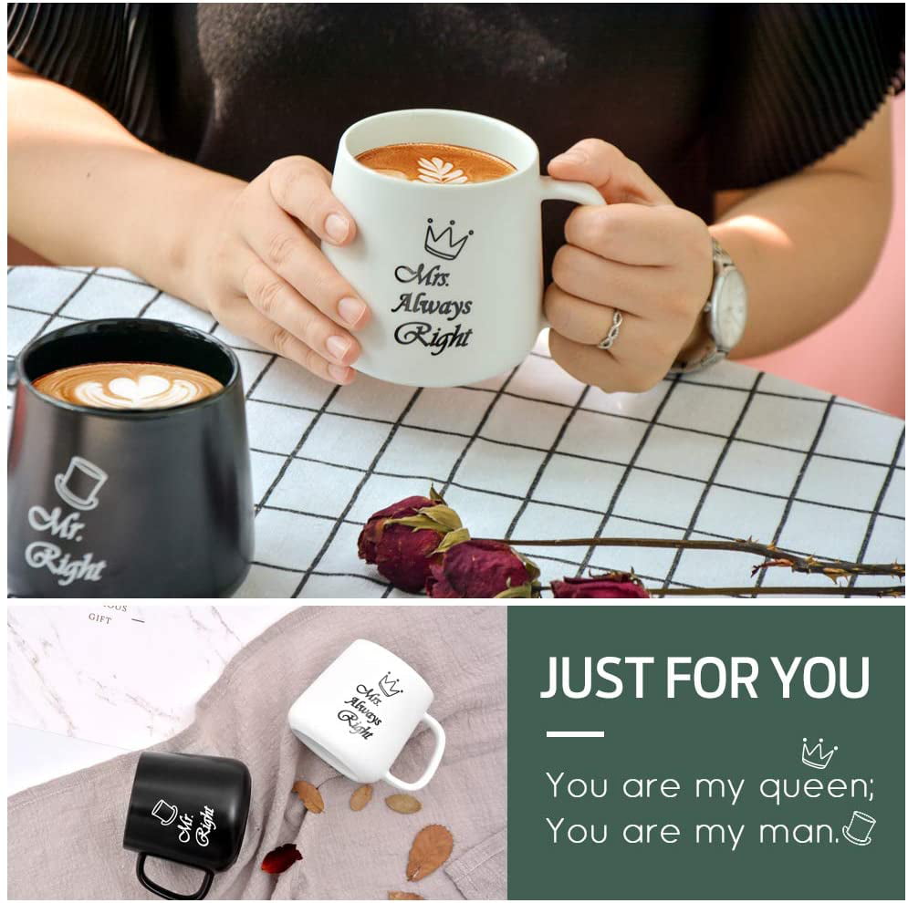 10th Anniversary Wedding Gifts for Couple Mr Right & Mrs Always Right 10 Year Gifts for Wife Husband Anniversary Couple Mugs Set Ceramic Coffee Cup Unique Wedding Gift Ideas for Her,Him 10 OZ Set of 2 