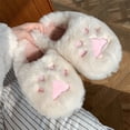 thumbnail image 4 of Pantuflas de felpa con forma de pata de gato, adorables, cálidas, suaves y cómodas, pantuflas peludas para mujer para viajes a casa, color blanco 38-39 (para 37-38 pies), 4 of 12