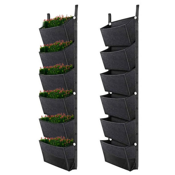 Bolsas colgantes para plantar con 6 bolsillos, macetas verticales para jardinería Eccomum Negro