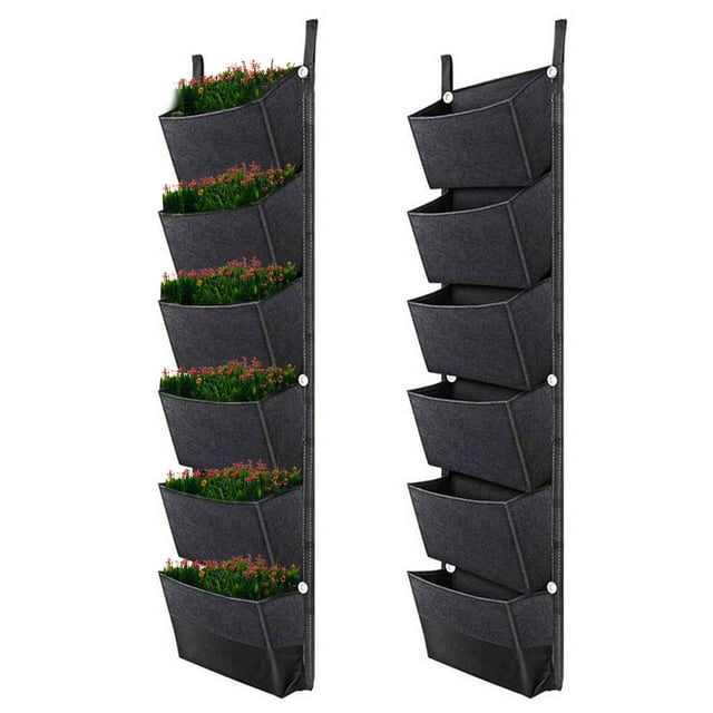Bolsas de cultivo Bolsas colgantes para plantar con 6 bolsillos, macetas verticales para jardinería, Tomshoo Negro