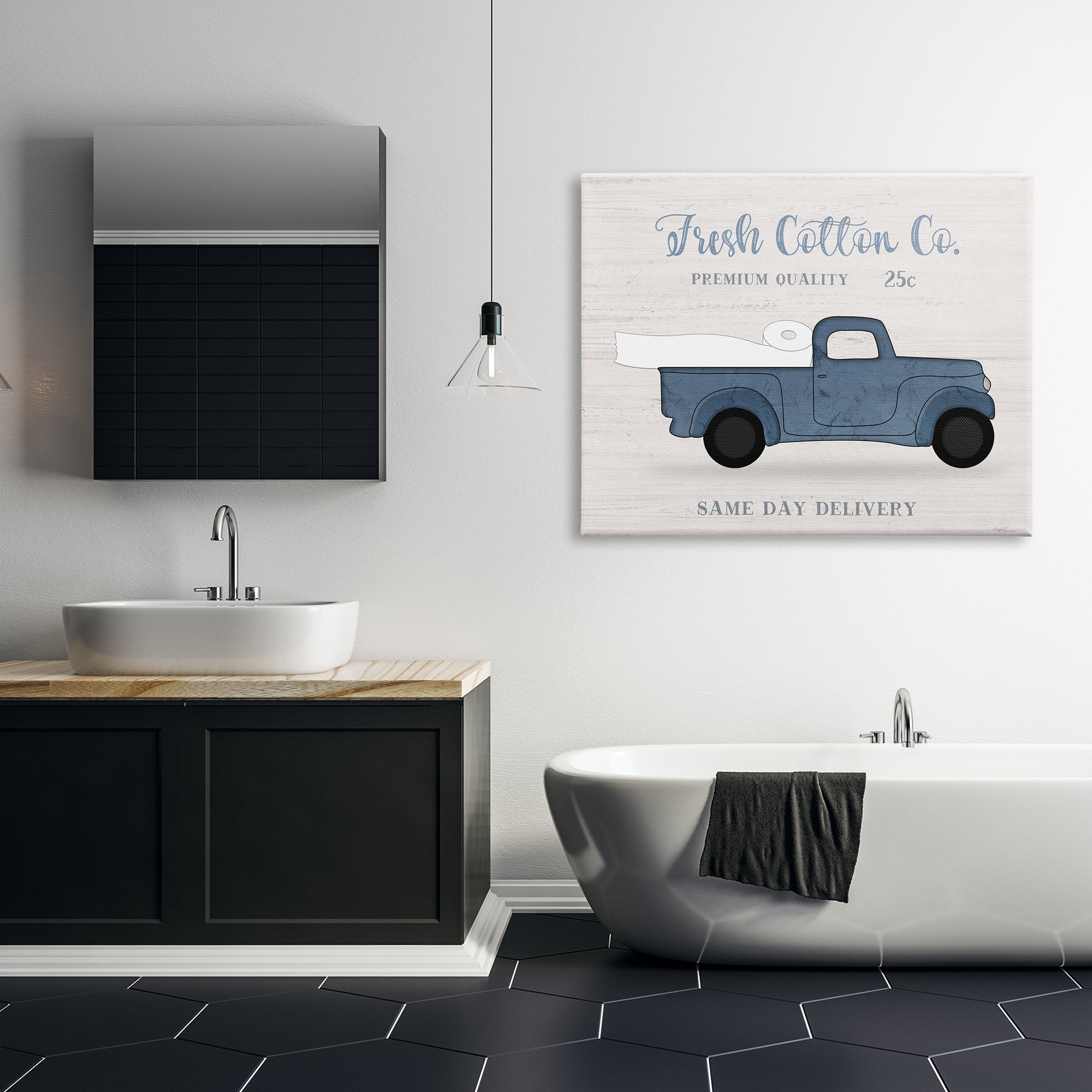 Stupell Industries Fresh Cotton Co. Vintage Blue Truck Toilet Paper, 48 x 36, Design by Natalie Carpentieri