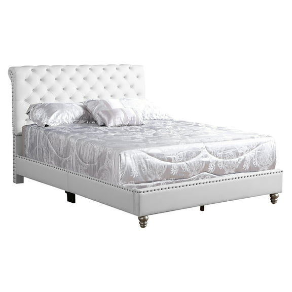 Passion Furniture Maxx White Tufted Upholstered Queen Panel Bed