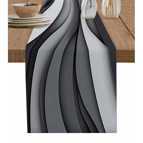 Ldtrchee Black Grey Ombre Table Runner 70 Inches, Modern Moire Art Geometric Abstract Bed Runner Dresser Scarves Tabletop for Indoor Outdoor Parties/Ceremony/Banquet, 13" x 70"