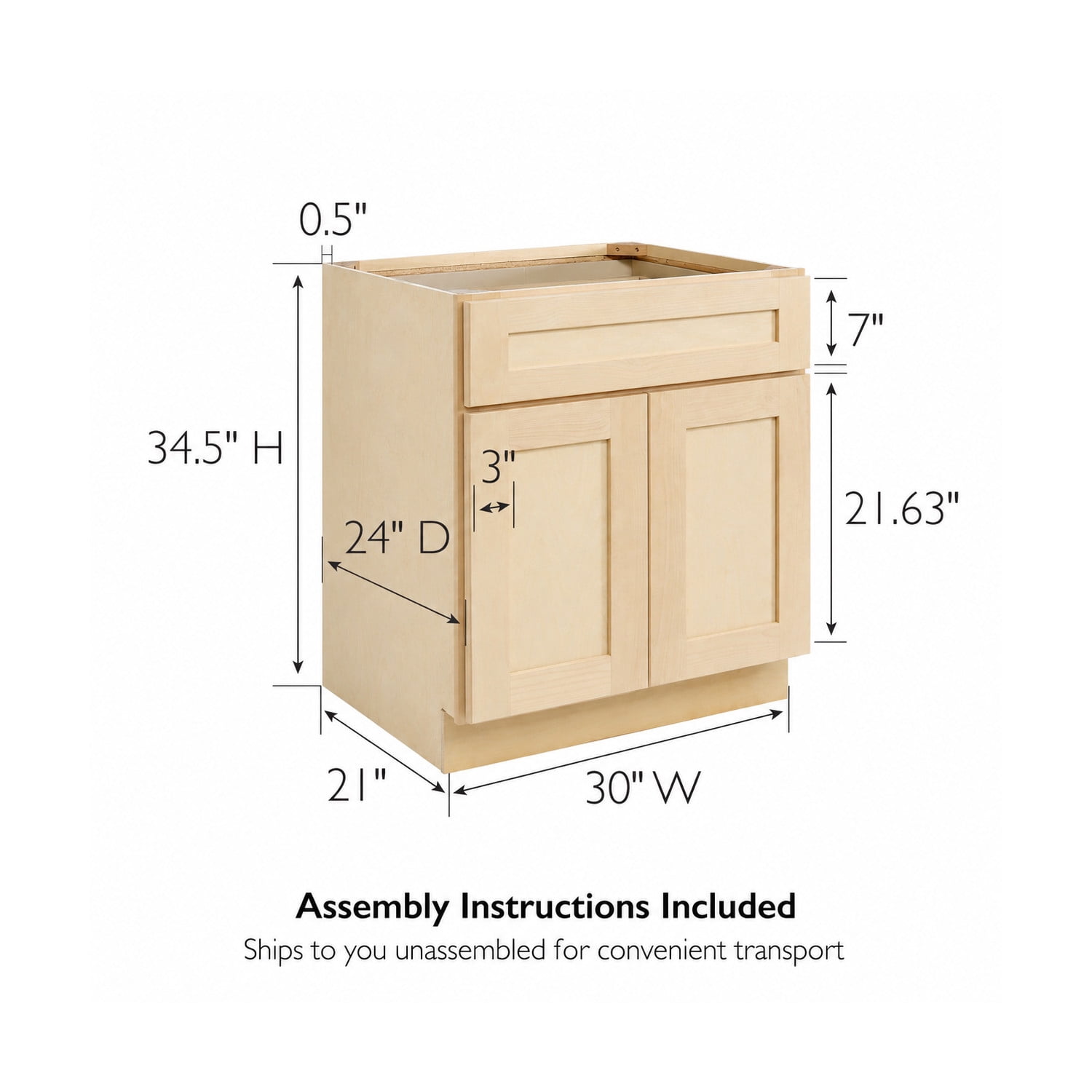 Design House Brookings Kitchen Base Cabinet, Unfinished Birch, 30"