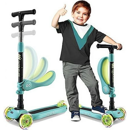 SereneLife 3 Wheeled Adjustable Scooter - 2-in-1 Sit/Stand Toy Kick Scooters w/ Flip-out Seat
