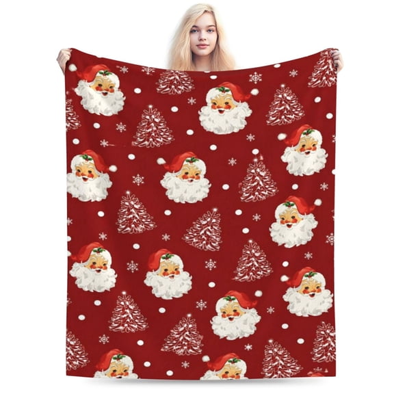 Christmas Santa Claus Throw Blankets, Xmas Soft Lightweight Anti Pilling Aldult Fleece Blanket for Women 50x40