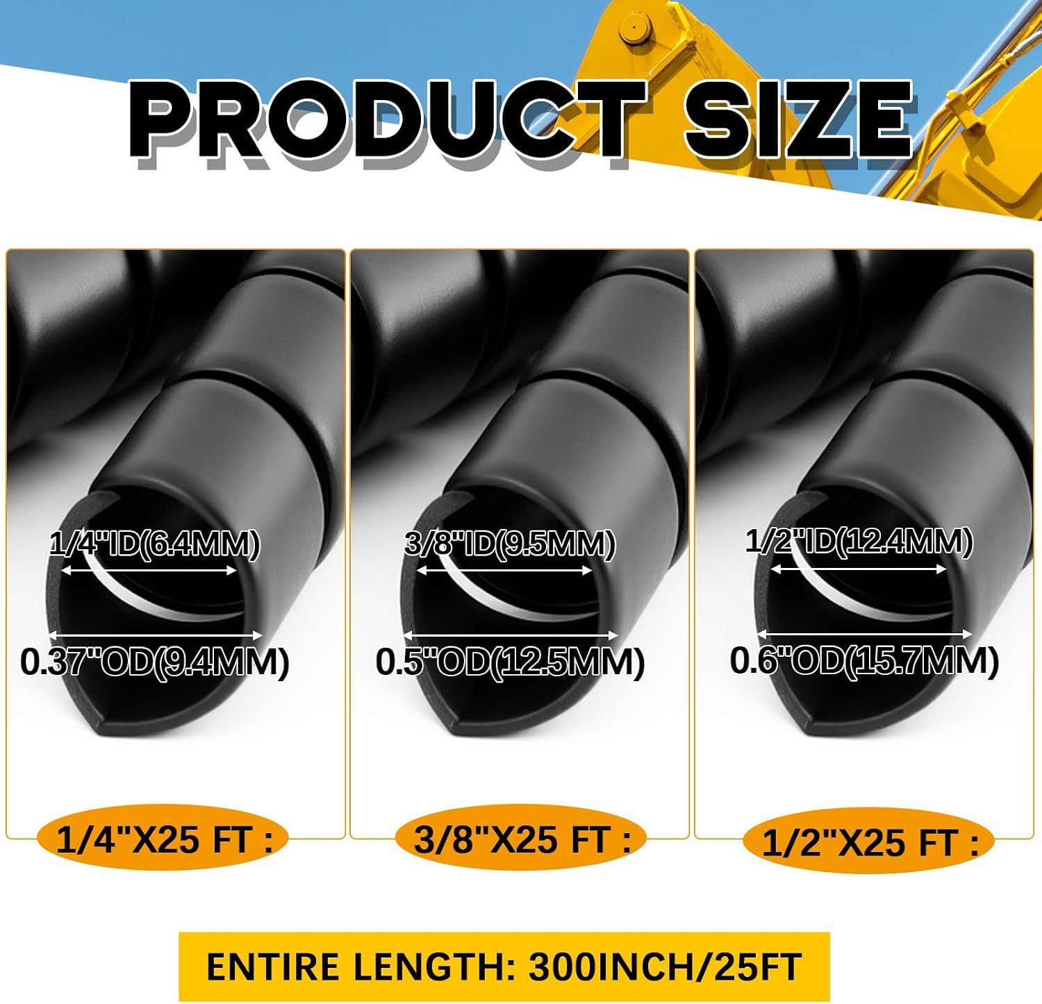 3 Pcs Spiral Wrap Cable Protector, Safe 1/4''+1/2''+3/8'' Od x 25' Pre ...