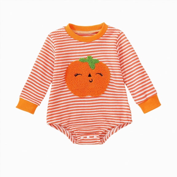zuwimk Halloween Baby Girl Outfit Pumpkin Long Sleeve Onesie Romper Jumpsuit Halloween Clothes Girl Boy(6-12 Months,Orange)