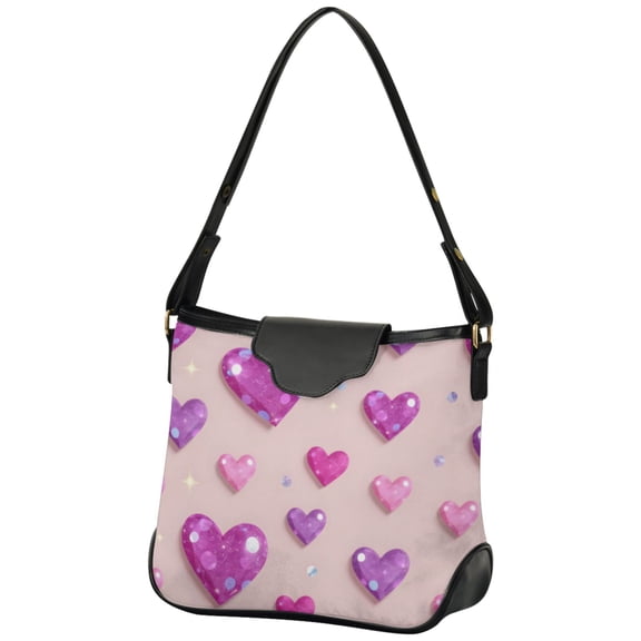 ALAZA Women Hobo Shoulder Handbag Sparkling Hearts Shiny Print Tote Bag Large Capacity Purse