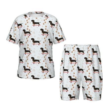 Zufioo Dachshund Dog Print Boys and Girls Short-sleeved Pajamas Set  Elastic Shorts  Round Neck Top  Pajamas Two-piece Set  Suitable for Home and Sports-3X-Large