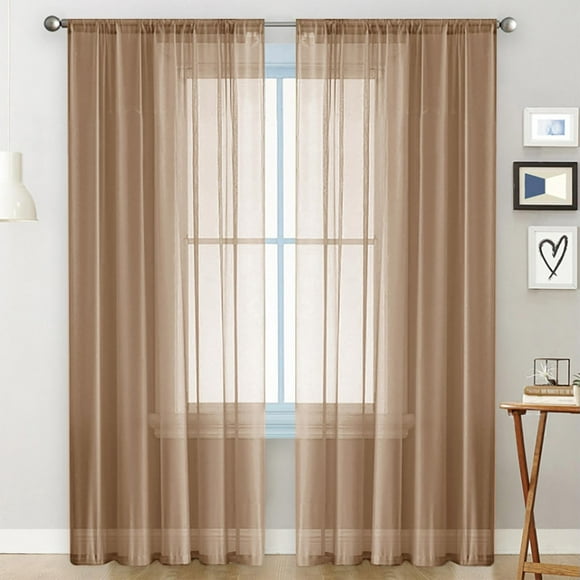 Cortinas de poliéster semiopacas, cortinas de encaje, cortinas largas hasta el suelo, cortinas traslúcidas para dormitorio, cortinas para sala de estar, cortinas de 2 capas con tijeras,