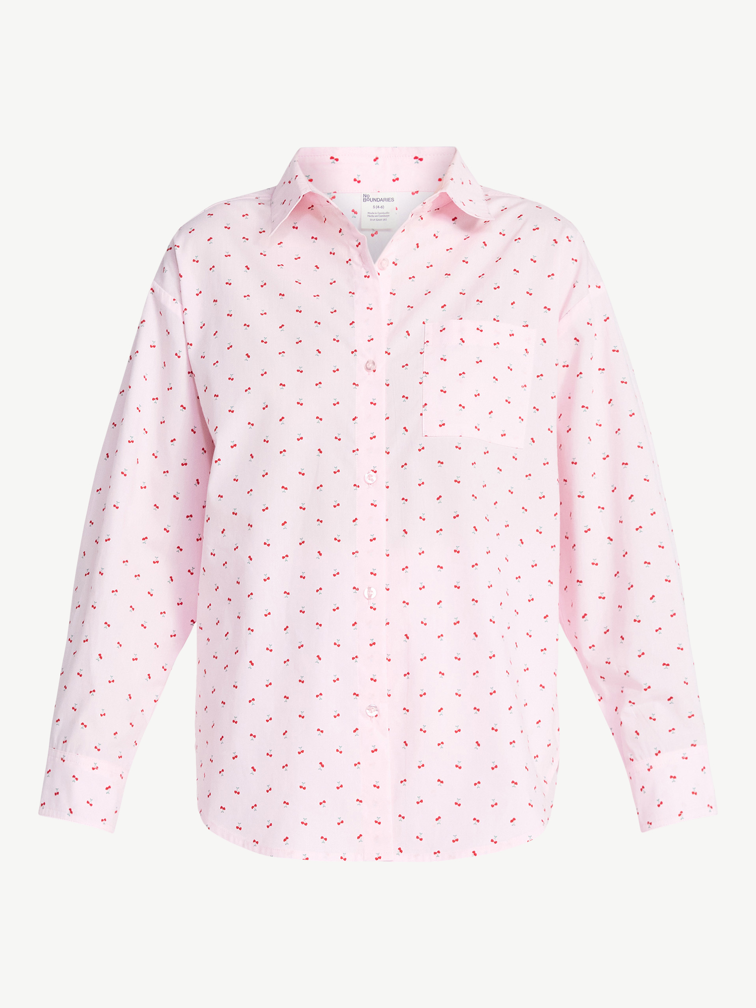 No Boundaries Sleepwear Woven Cotton Button-Down Shirt, Women's XS-XXL