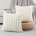 thumbnail image 1 of SURJDE Cream White Striped Decorative Throw Pillow Covers 22x22 Inch Set of 2,Square Fall Decorations Couch Pillow Case,Soft Cozy Faux Rabbit & Velvet Back,Modern Home Decor for Bed, 1 of 6