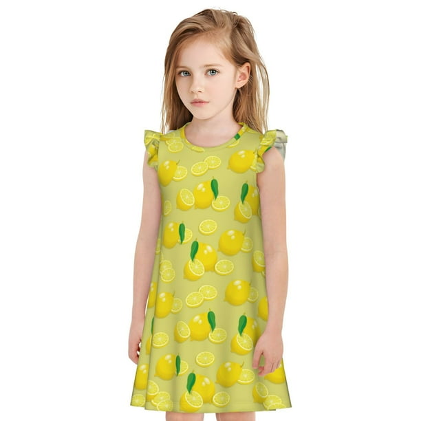 Balery Bright Lemons Camisón de princesa para niñas, pijama de algodón con mangas abullonadas, suave y bonito.-Large