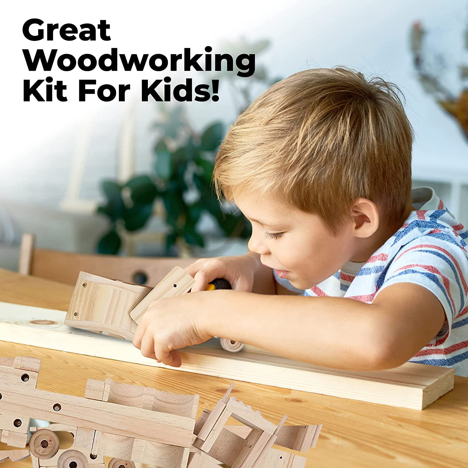 Kraftic Woodworking Building Kit for Kids and Adults, 3 DIY Carpentry Construction Wood Model Kit