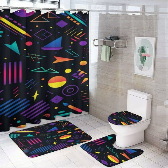 Sweet Emotion Vintage Shower Curtain Set Modern Bathroom Decor Mats 4pcs Fabric Bathroom Curtain Slip Floor Rug Toilet Lid