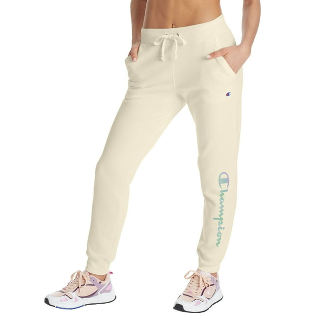 Champion Womens Powerblend Fleece Joggers, S, Chalk White