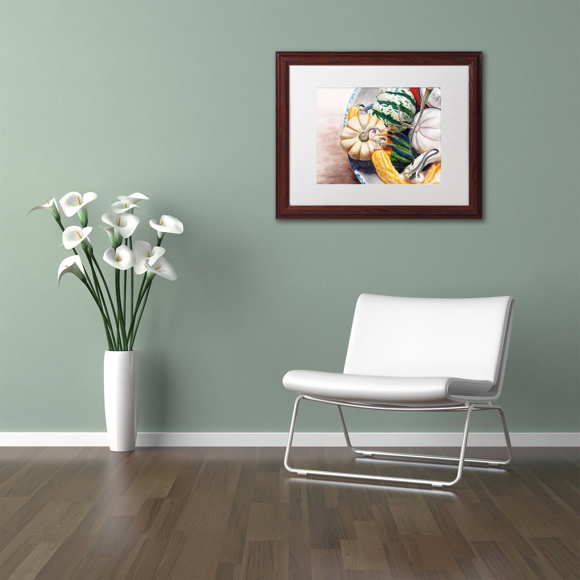 Trademark Fine Art "Autumn Gourds" Canvas Art by Jennifer Redstreake White Matte, Wood Frame