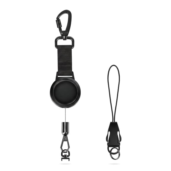 Anti-Theft Phone Tether, Retractable Steel Line Cellphone Strap with Locking Carabiner & Metal 360° Tether Tab – Phone Lanyard for Outdoor Skiing Hiking Climbing Fishing, Black