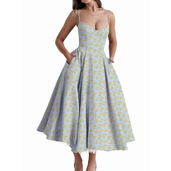 Wedding Guest Dresses for Women Spaghetti Straps Corset Homecoming Floral Lace Maxi Prom Dresses Blue Bottom S