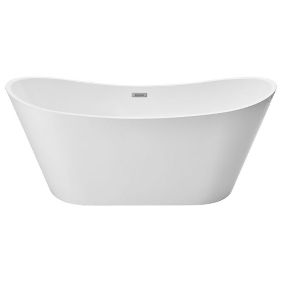 KFFKFF 67-Inch Acrylic Freestanding Bathtub, Contemporary Oval Soaking Tub with Brushed Nickel Overflow and Drain, Ideal for Modern Bathrooms and Renovation Projects
