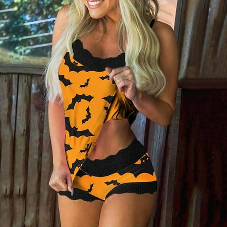 

BTJX Print Lingerie Sleeveless Women Set Sleepwear Shorts Lace Pajamas Cami Women Suits & Sets