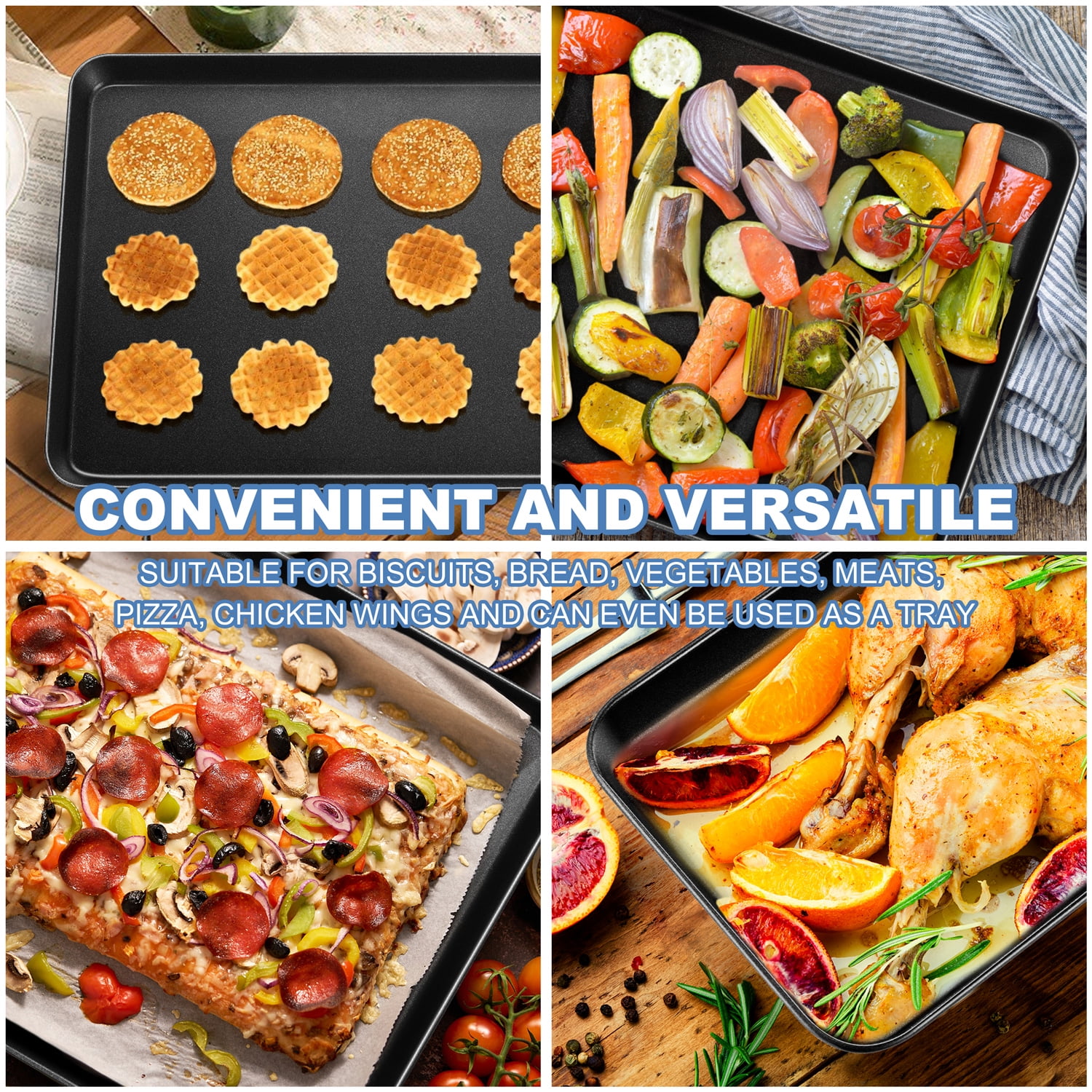 Vesteel Nonstick Baking Sheet Set of 4 (16/12/10.5/9 inch), Carbon Steel Baking Pan Tray Cookie Sheet, Half Sheet Bakeware Toaster Oven Pans for Baking