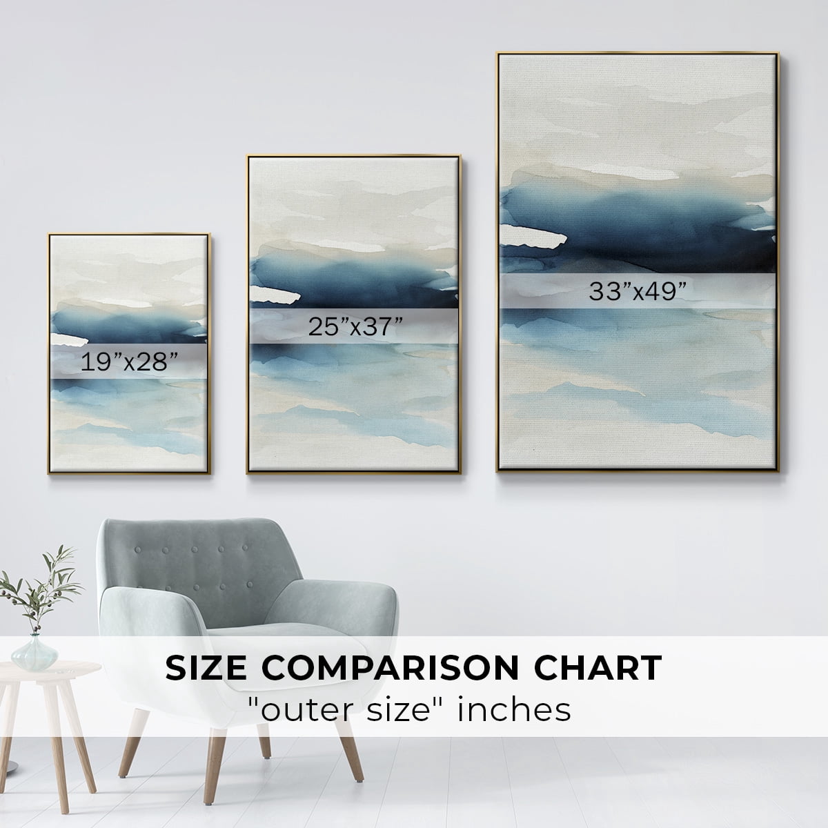 Waves II Framed Premium Gallery Wrapped Canvas - Ready to Hang - 17 x 25 - Gold Floating Frame