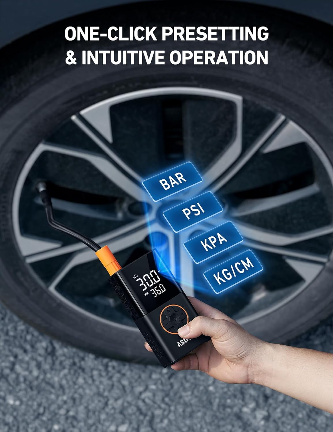 AstroAI Tire Inflator, Portable Cordless Air Compressor 150 PSI Digital Pressure Gauge Bike Pump with Digital Dual Values Display, Car Tires Pump with LED Lights Air Pump for Cars