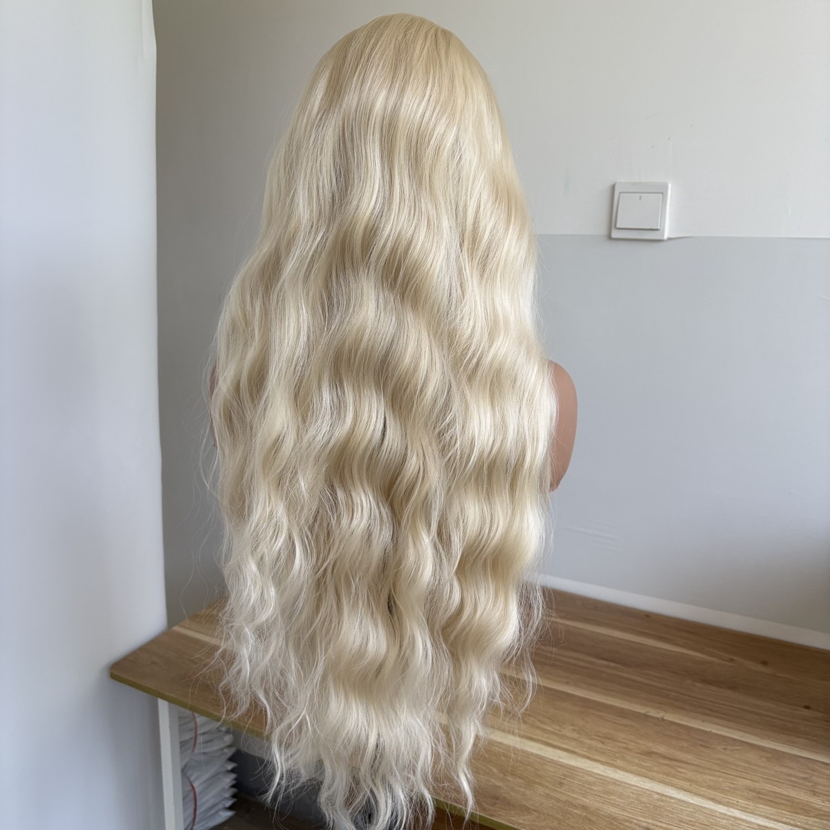 MISSWEN 26 inch Lace Front Wig Bleach Blonde Daily Wear Heat Safe Fiber Hair Women Long