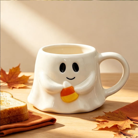 Halloween Ghost Ceramic Mug, 12 Oz Spooky Coffee Tea Cup with 3D Sculpted Design, Cute Fall Drinkware for Party Table and Home Decor