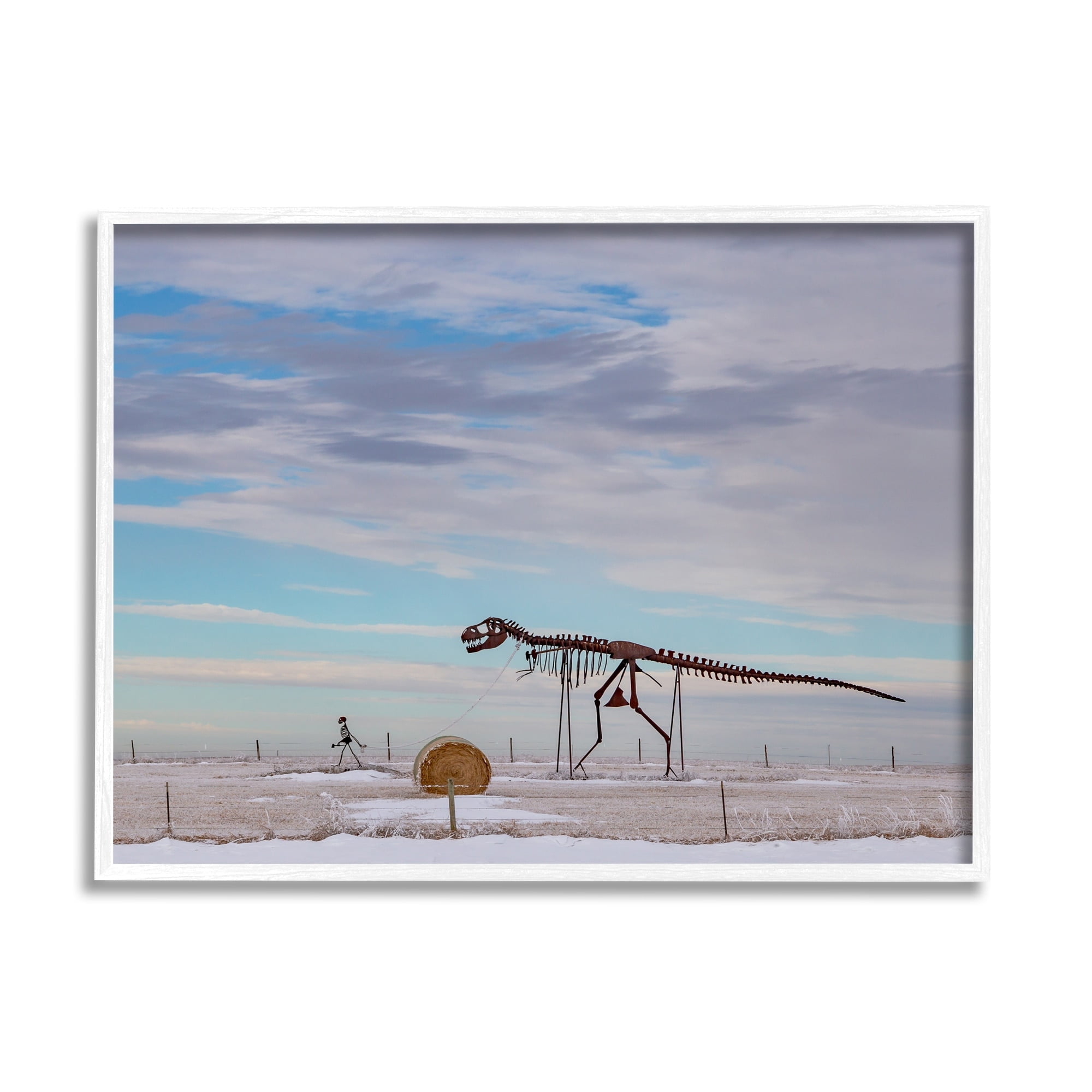 Stupell Industries Person Walking Dinosaur Skeleton Beach Sand Dunes Photograph White Framed Art Print Wall Art, Design by Jeff Poe Photography