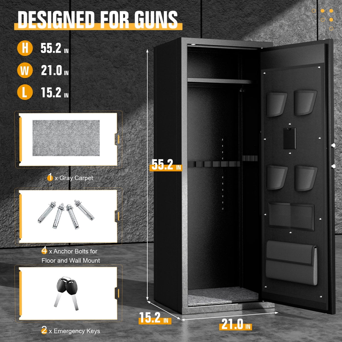 SOLAURA 10-14 Gun Safe, Quick Access Long Gun Safe for Home Rifles and Pistols, Large Gun Cabinet with Adjustable Shelves for Home, Office(Assembly Required)